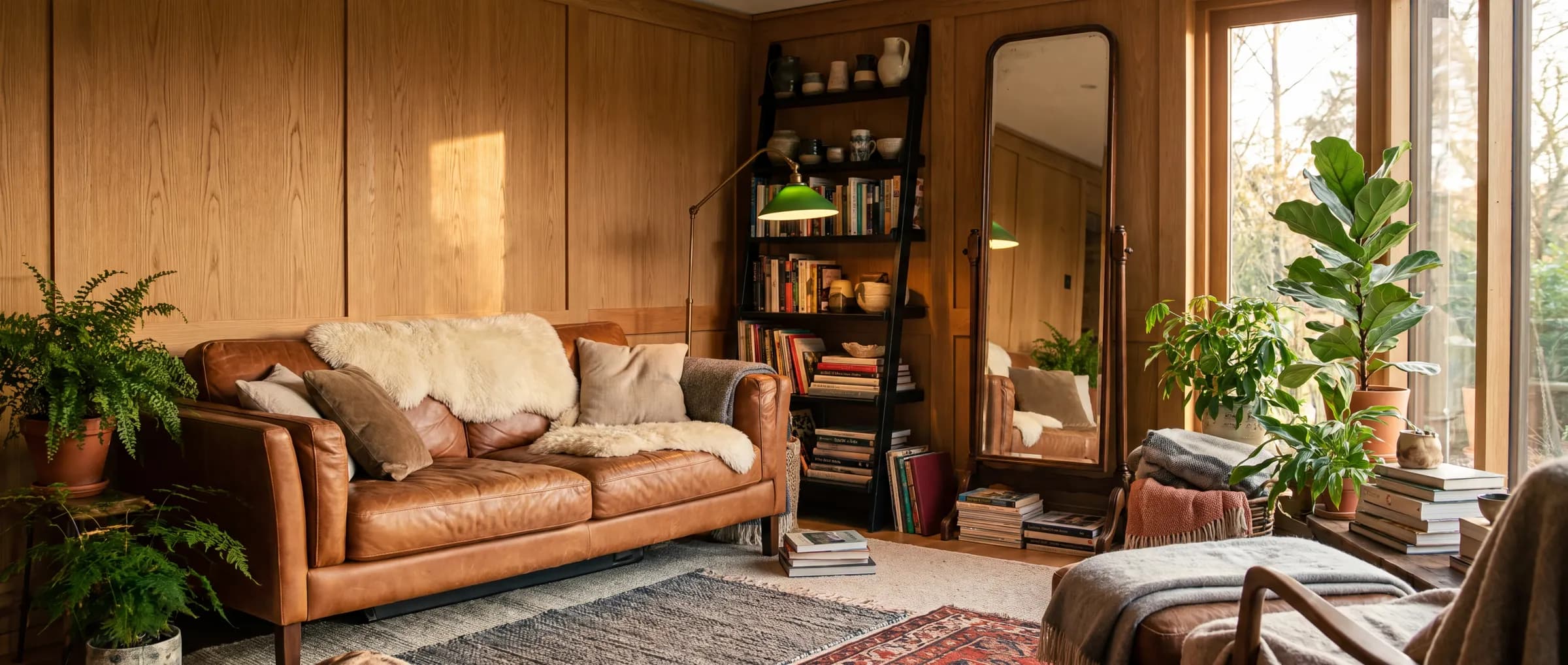 Coin lecture chaleureux d'une maison en bois