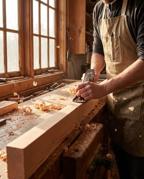 Rabotage d'une planche de mélèze à l'atelier