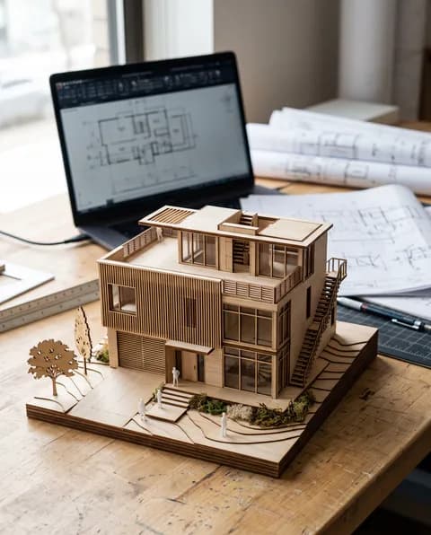 Maquette de bois d'une maison contemporaine