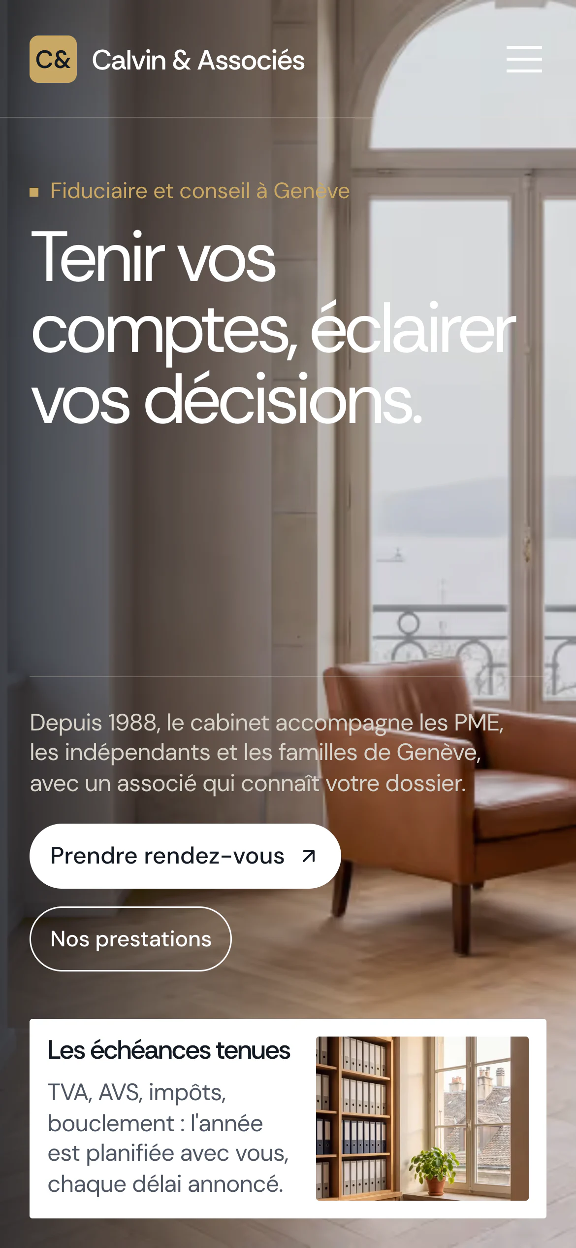 Le premier écran de Calvin & Associés, une des démos du studio, sur l'appareil que vous utilisez.