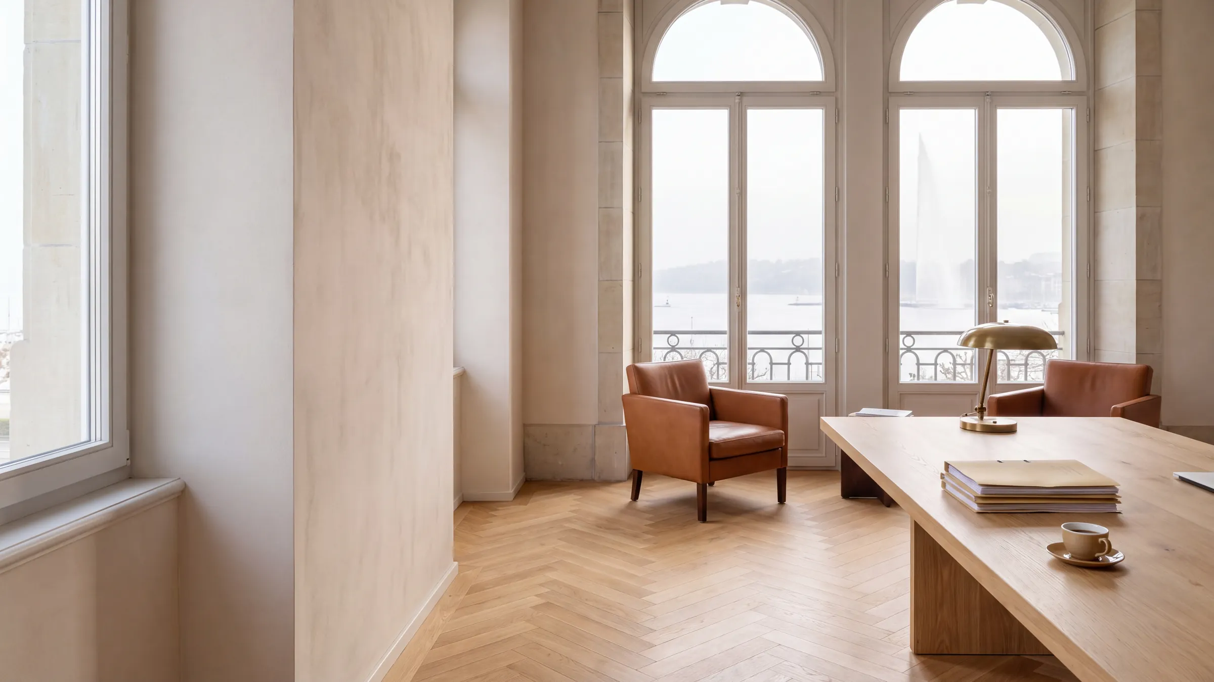 Salle de réunion du cabinet, fenêtres sur le lac, à Nyon