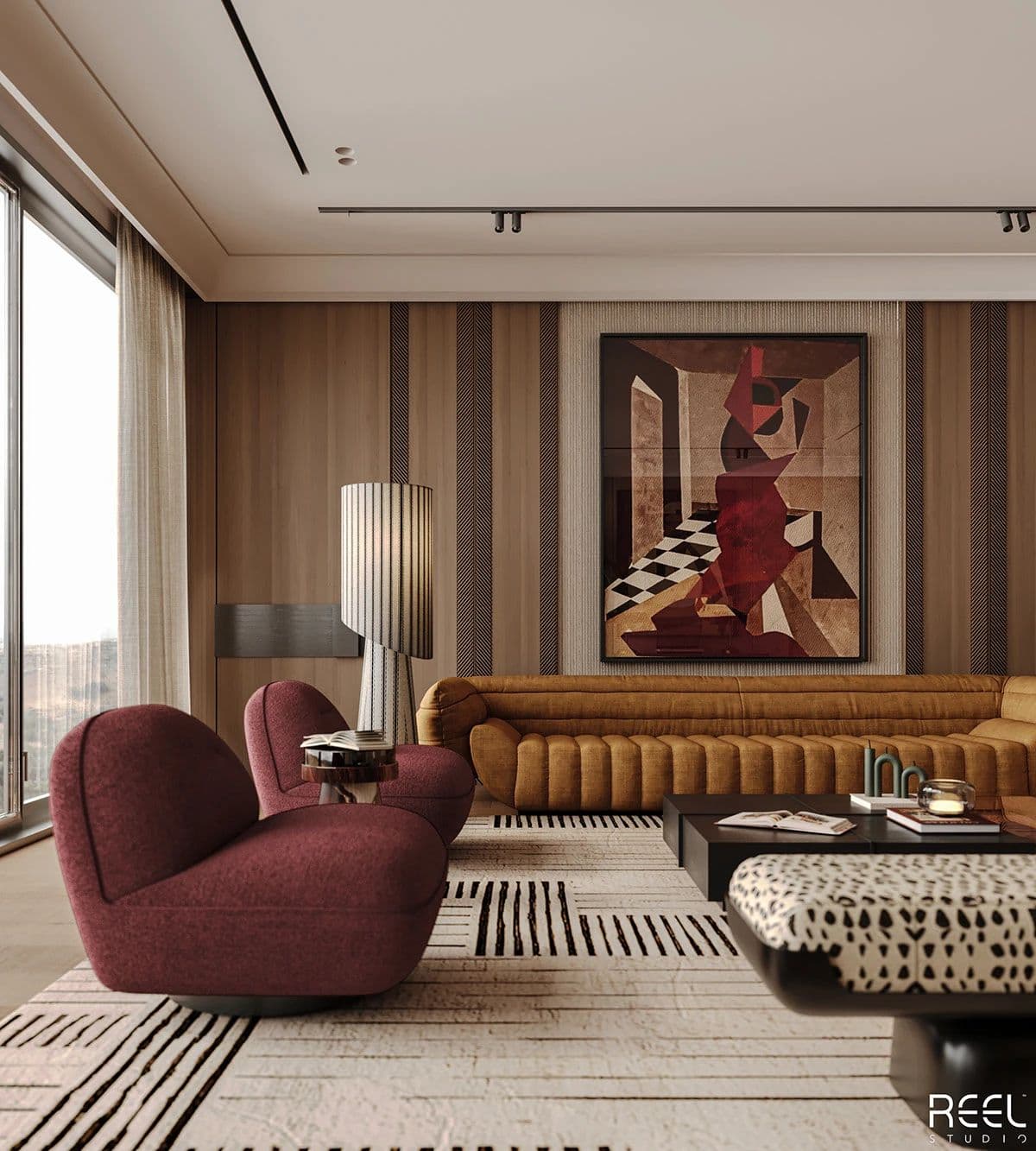 Salon avec boiseries et mobilier sur mesure